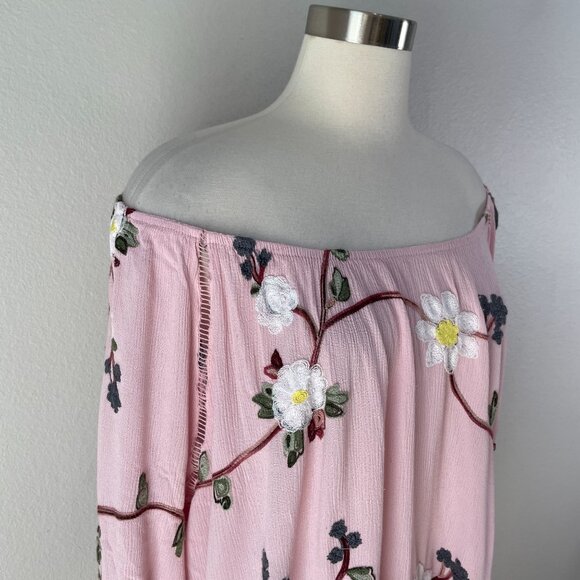 Liv Los Angeles Womens Plus 3X Pink Off Shoulder Embroidered Floral Top Blouse - Picture 2 of 11